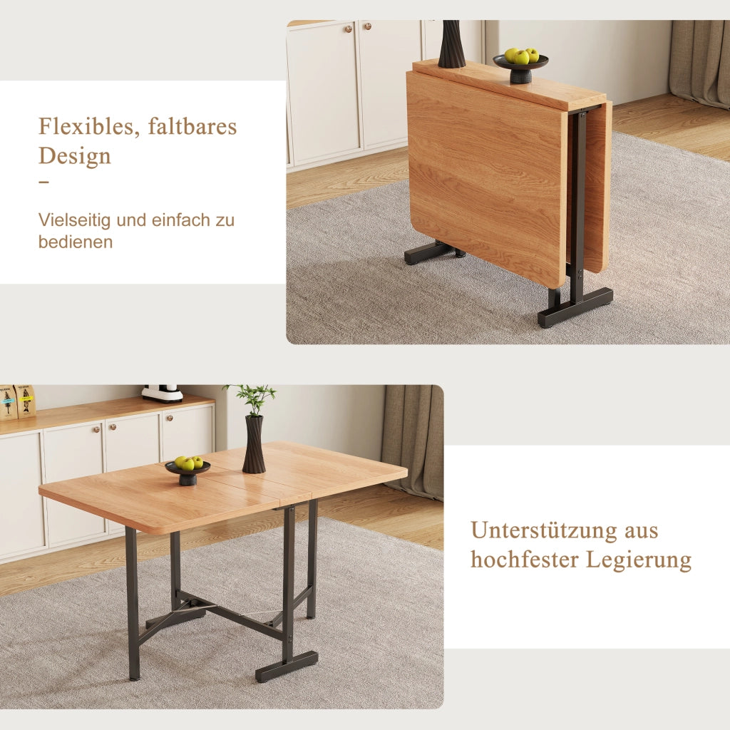 Tavolo da pranzo allungabile e pieghevole con 1 vano contenitore; per sala da pranzo; 120 × 80 cm; in MDF; bianco quercia americana