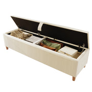 Panchina fondo letto con vano contenitore; Panca imbottita con apertura idraulica; in Velluto a Coste e Legno; Beige