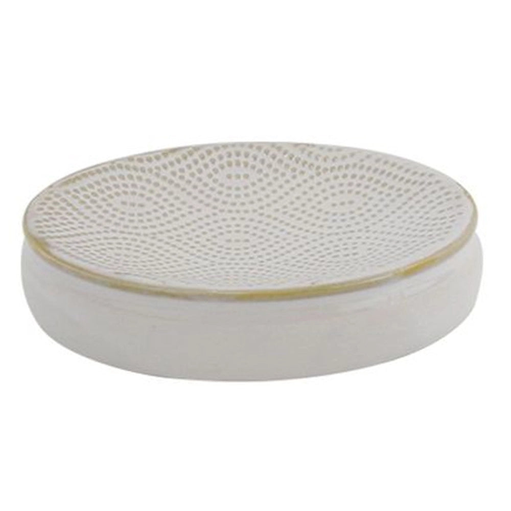 Trade Shop - Piattino Porta Sapone Arredo Da Bagno Bianco Design Etnico Con Bordo Dorato 87792 -