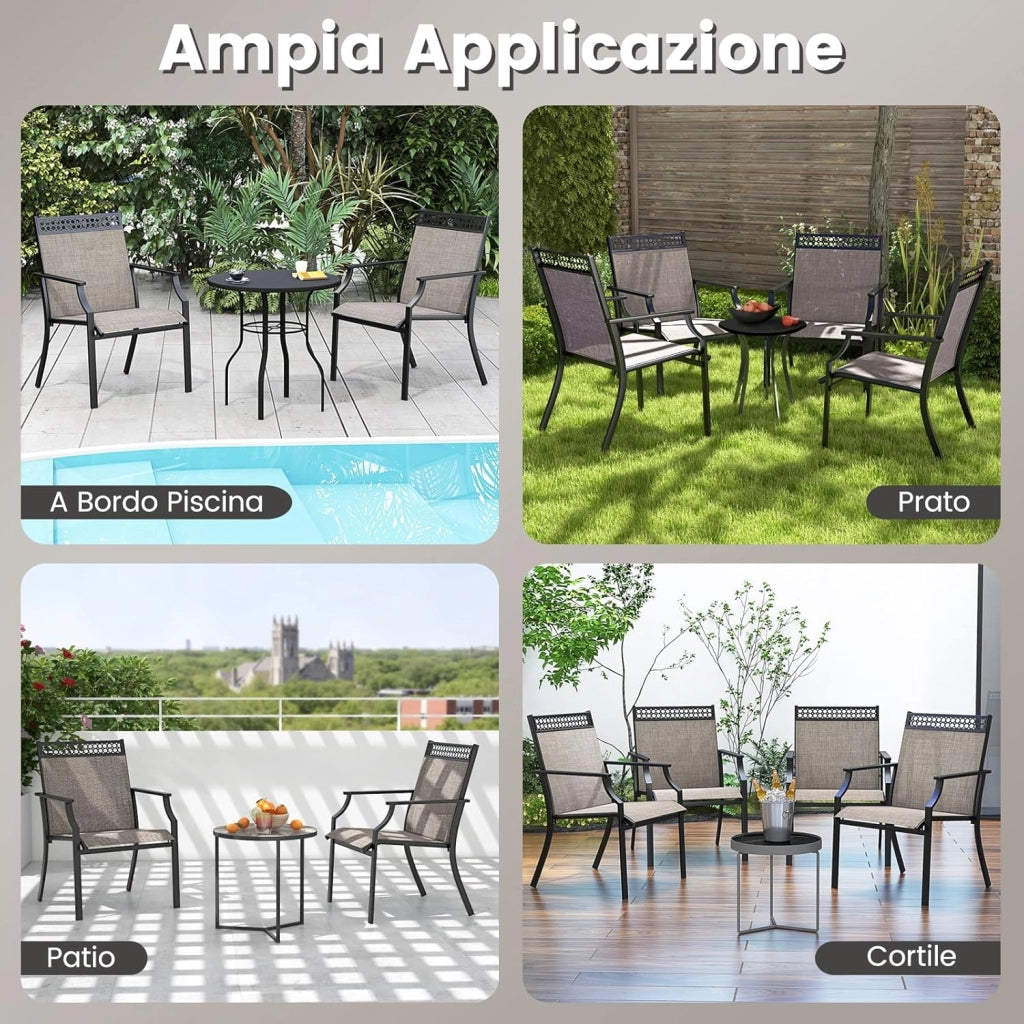 Set di 2 Sedie da Giardino in Textilene, Sedie da Esterno con Schienale Alto, Braccioli, Robusto Telaio in Metallo, Fino a 150 kg, per Patio Terrazza Balcone (Caffè + Nero)