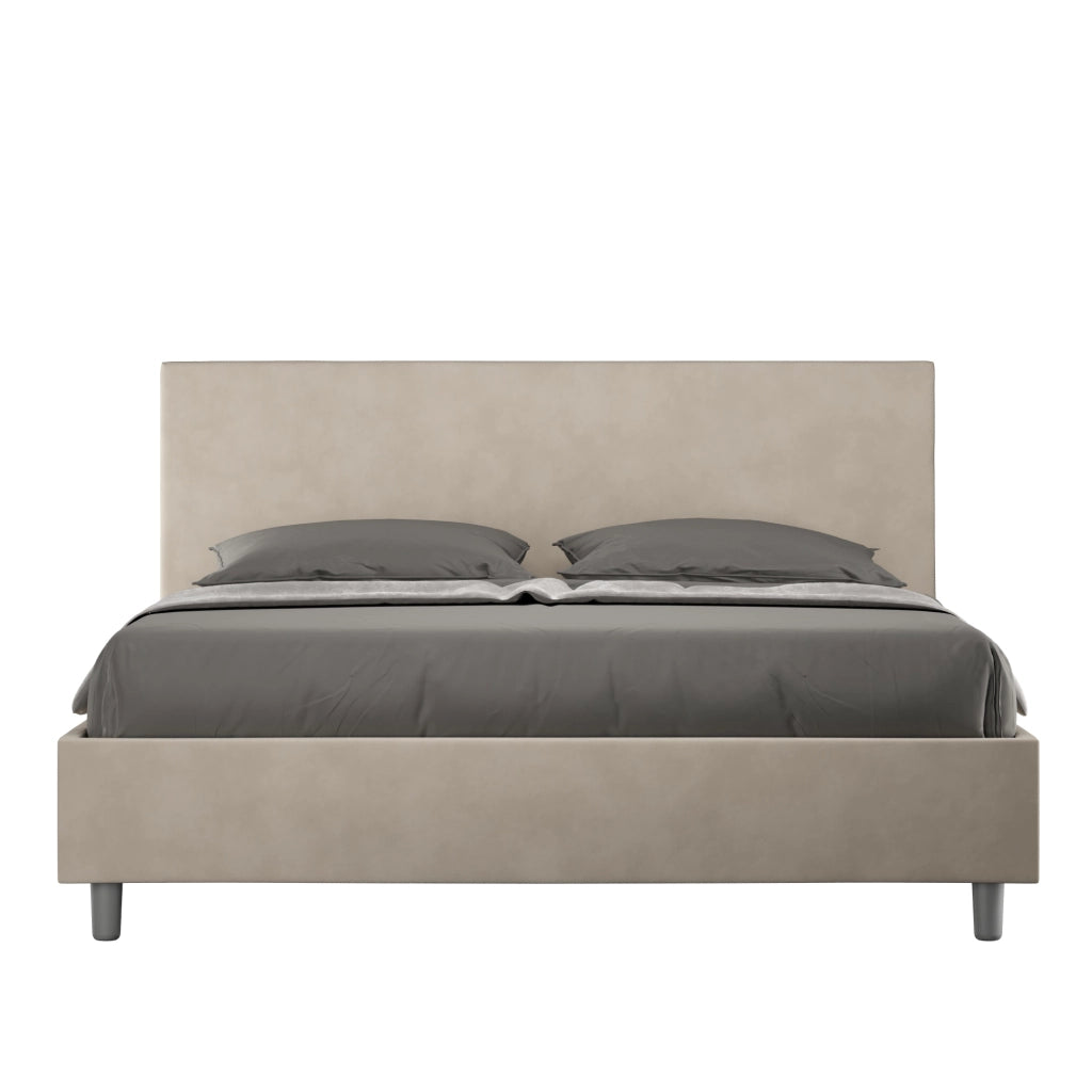 BS COM Letto matrimoniale con rete imbottito 160x210 microfibra sabbia