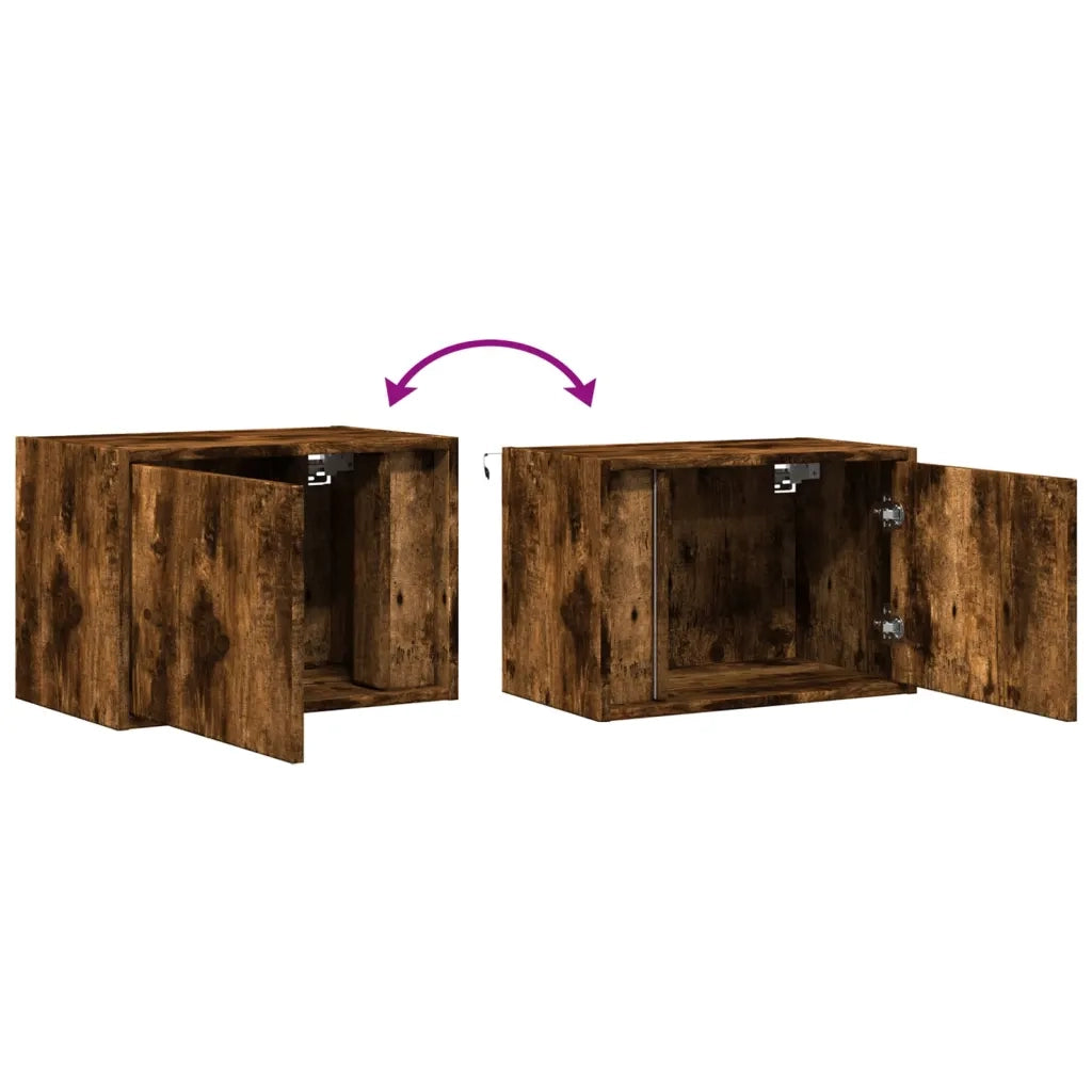 Comodini a Parete con luci LED 2 pz Rovere Fumo 852098