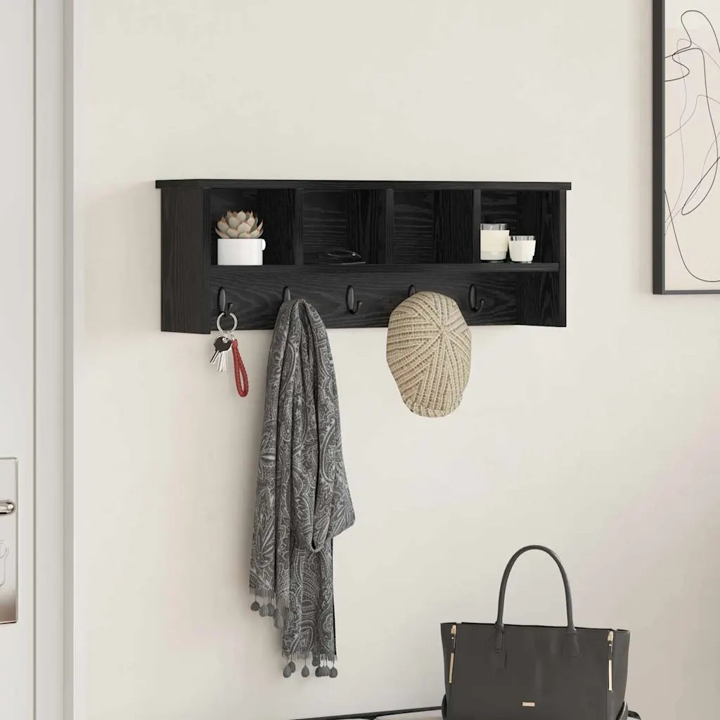 Appendiabiti a muro con lo scaffale Rovere Nero 75 x 16 x 26 cm 874316