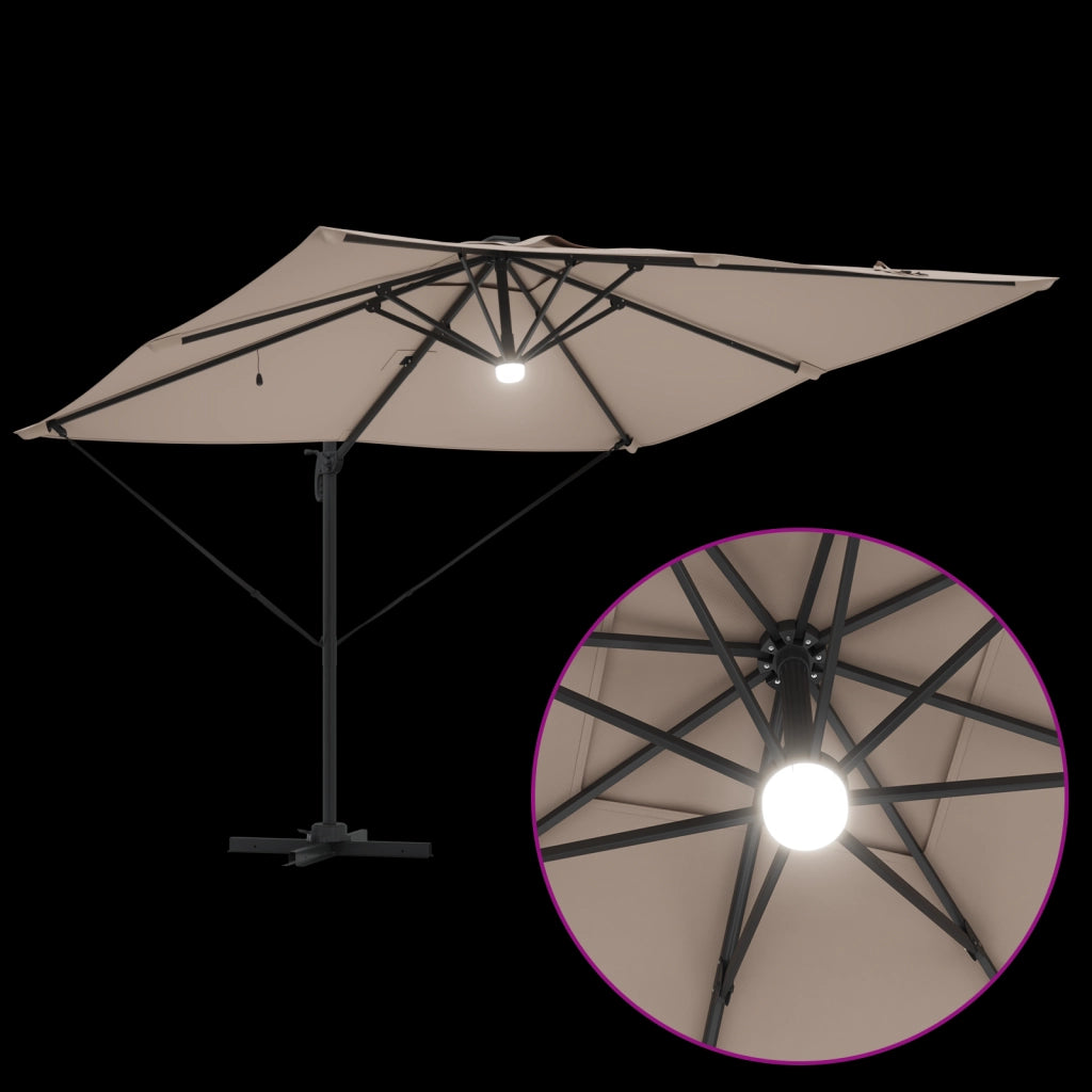 Ombrellone a sbalzo Roma di con LED Tortora 286x285x270 cm Alluminio