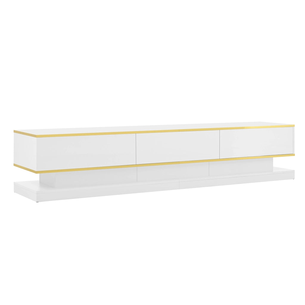Mobile TV Basso ¨C MINIMAL ¨C Bianco Lucido con Bordo Oro, 3 Cassetti, 200x40x40