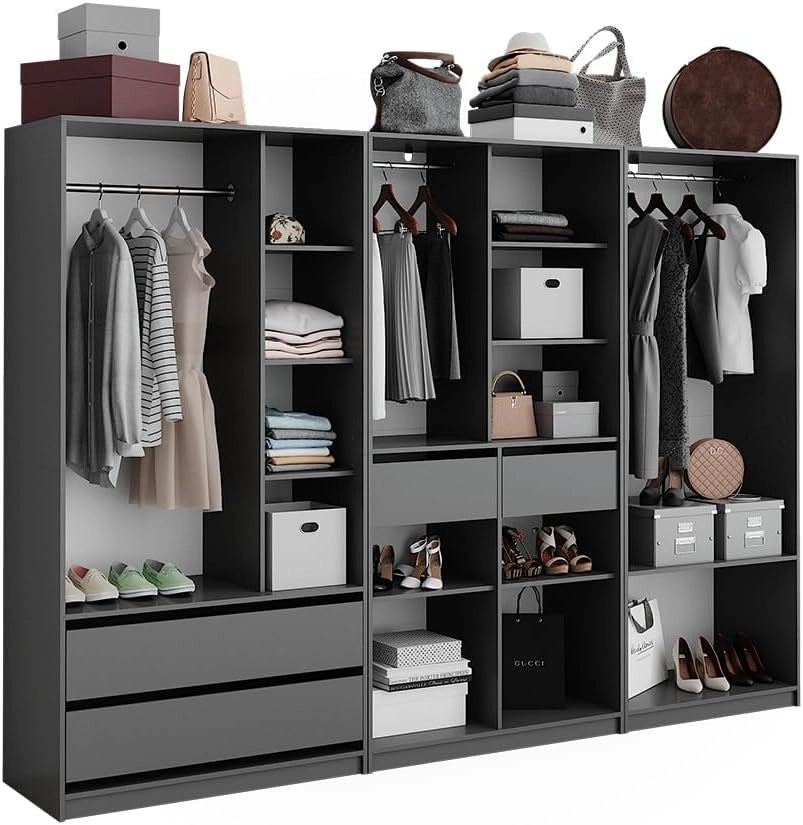 Armadio Elmo, Antracite, 280 x 200 cm Set di 3, per una conservazione flessibile di diversi capi di abbigliamento