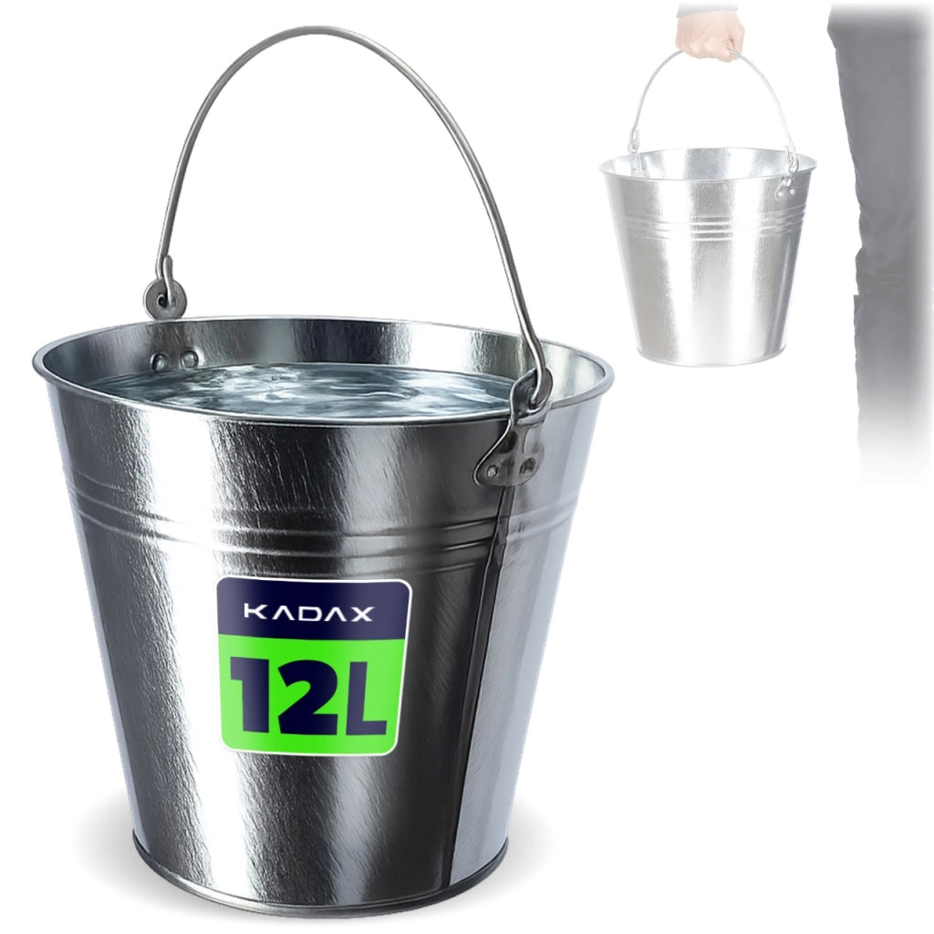 Secchio in metallo KADAX da 12 litri, zincato, per uso domestico, con manico, universale.