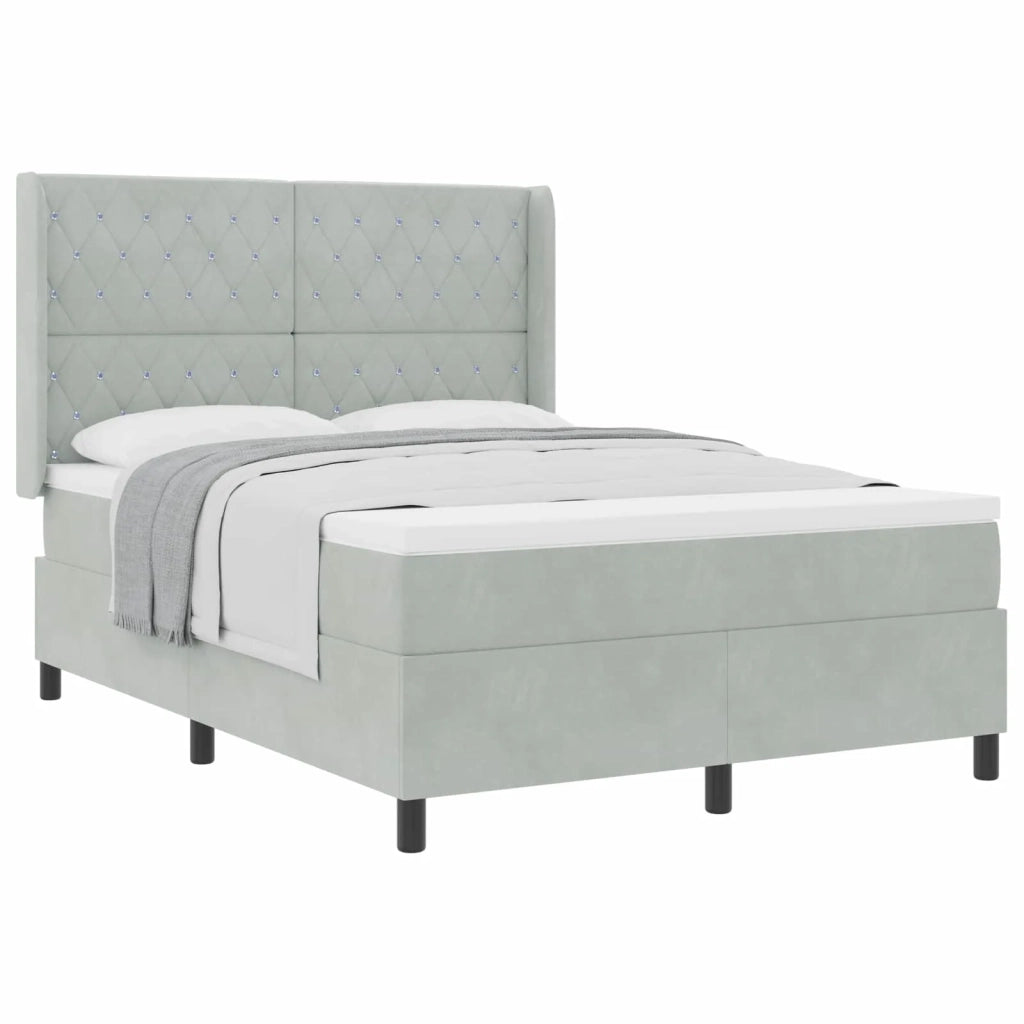 Letto a molle con materasso Grigio chiaro 160 x 200 cm Velluto