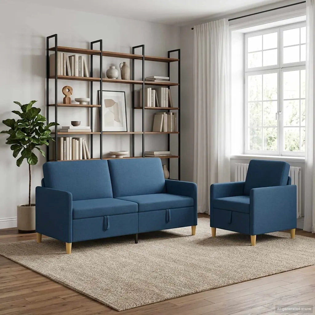 Set di Divani con Storage 2 pz Blu Poliestere 3429212