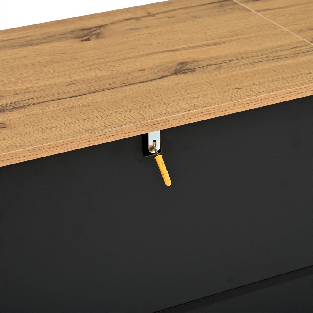 Mobile TV, 3 cassetti, adatto a televisori fino a 65 pollici, 168x38x59 cm, colore legno naturale e nero