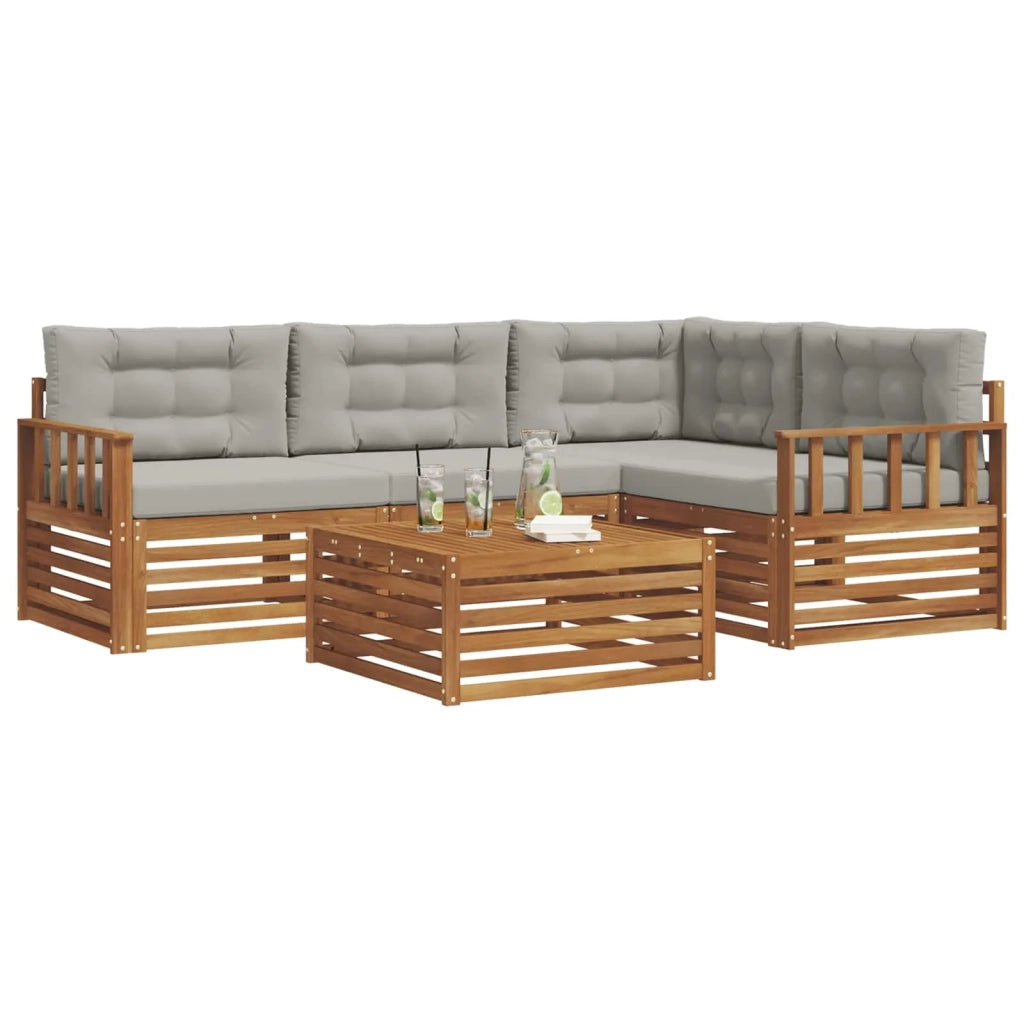 Set di divani da esterno 5 pcs Grigio Naturale e Chiaro