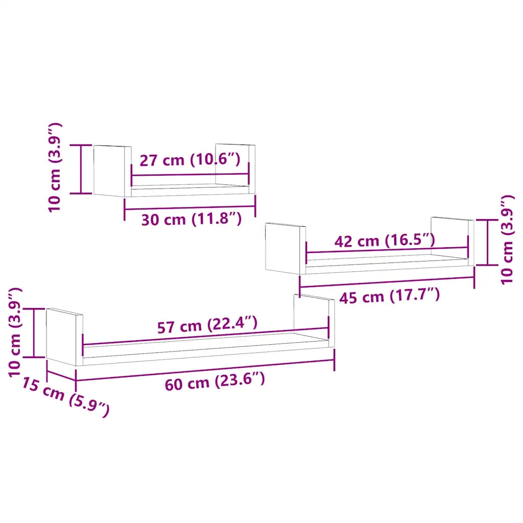 vidaXL Mensole a Parete 3pz Legno Antico in Legno Multistrato