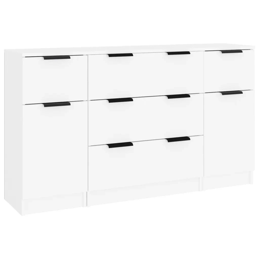 Set di Credenze 3 pz | Madia | Buffet da pranzo | Armadio da pranzo in Legno Multistrato Bianco