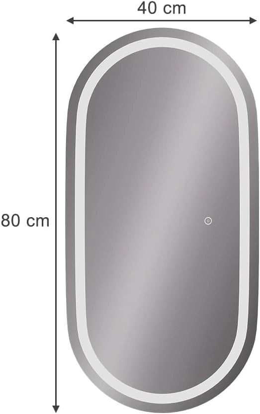 Specchio bagno Miral, Vetro, 80 x 40 cm con illuminazione frontale, adatto al montaggio a parete per ambienti umidi