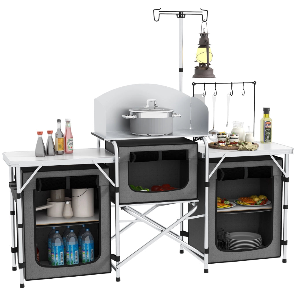 Cucina da Campeggio Pieghevole 3 Piani ¨C Zephmum ¨C Grigio Argento 172x48x130 cm