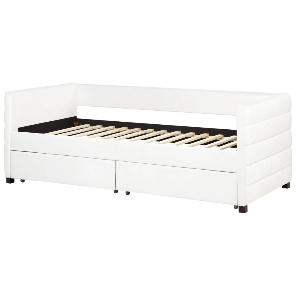 Letto con contenitore con cassetti in velluto bianco sporco 90 x 200 cm stanzetta design elegante