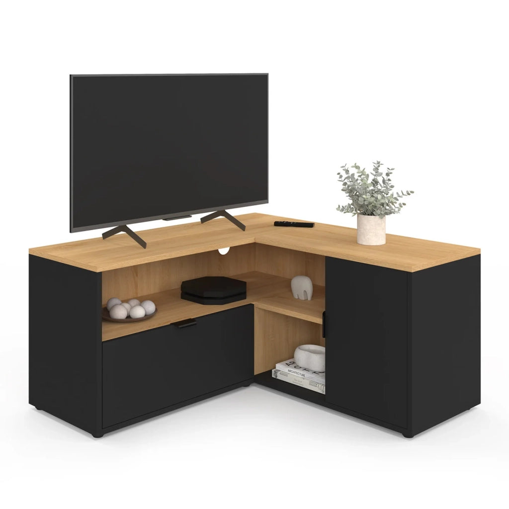 IDMarket - Mobile TV angolare BALTAZAR 90 x 90 cm in faggio e nero