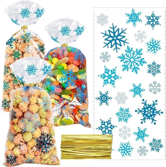 Confezioni trasparenti per biscotti di Natale - 100 pezzi - Confezioni cellofan per biscotti con forma di fiocco di neve - Confezioni per dolci da riempire con caramelle