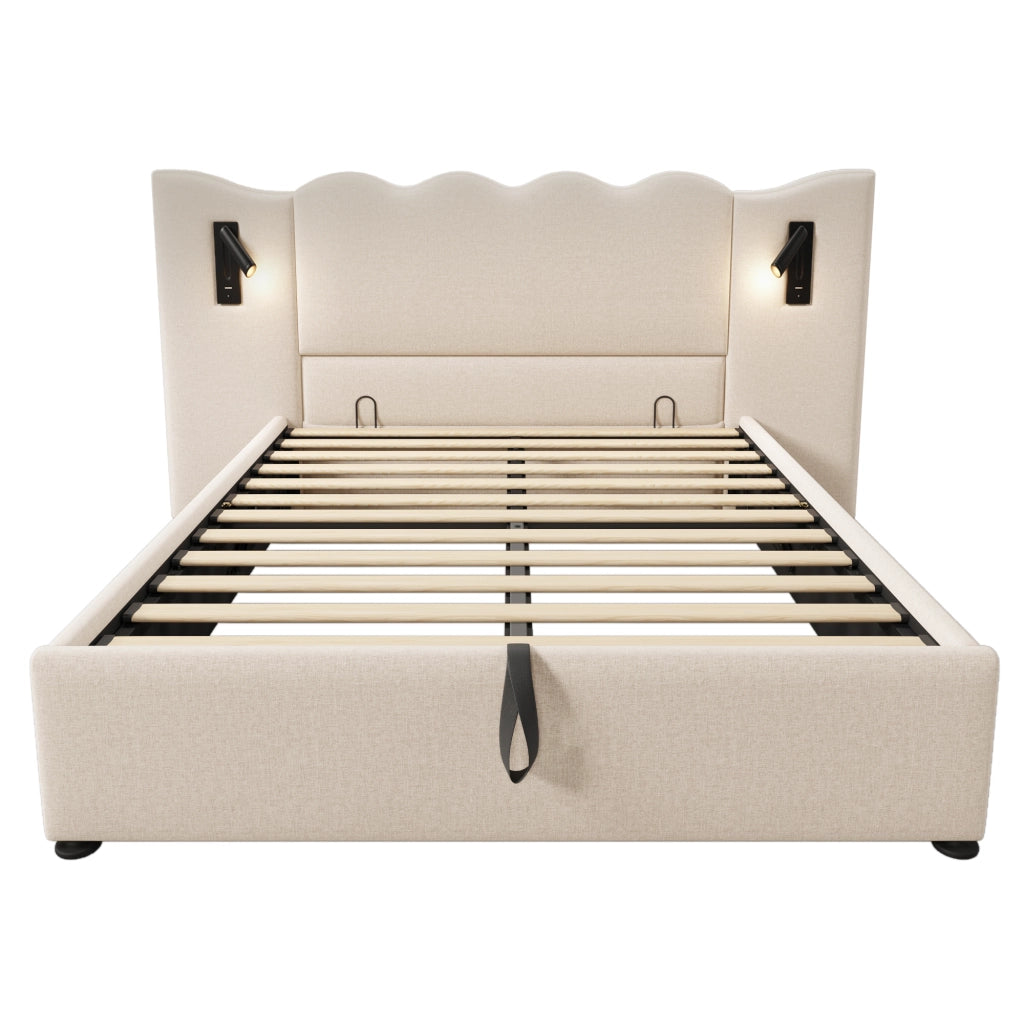Letto matrimoniale – 160x200 cm – luce USBC contenitore – lino beige