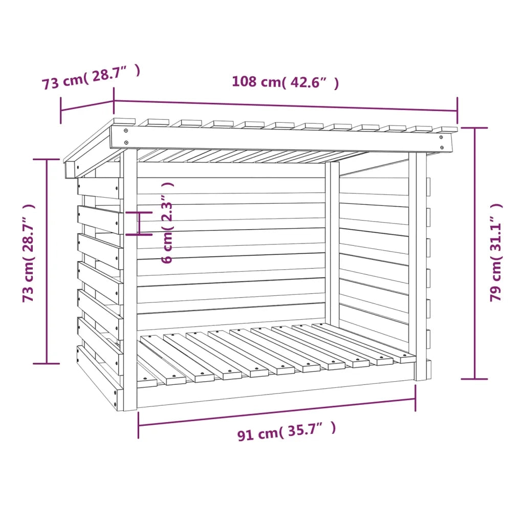 Portalegna-Scaffale per Legna Bianco 108x73x79 cm in Legno Massello di Pino