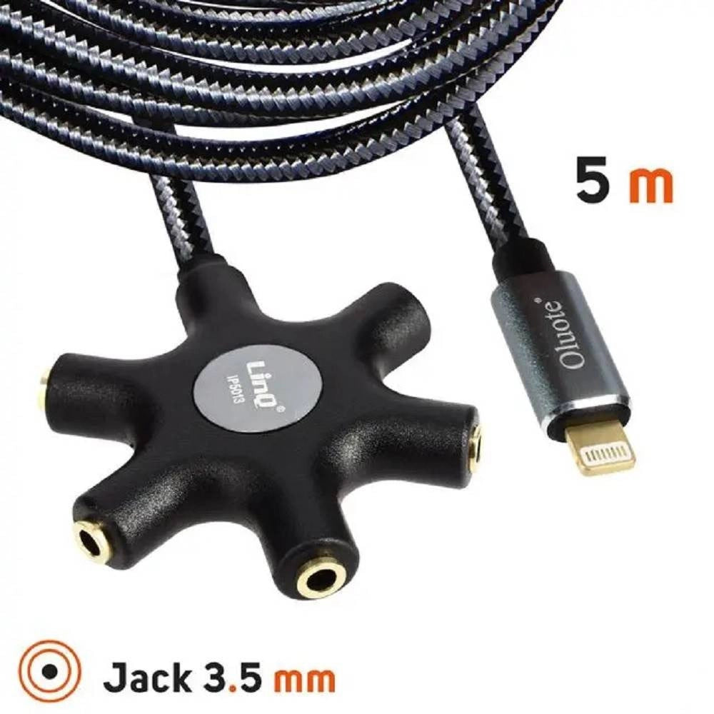 Trade Shop - Cavo Audio Da Lightning A 5 Jack Femmina Adattatore 5 In 1 Da 5 Metri Ip5050 -