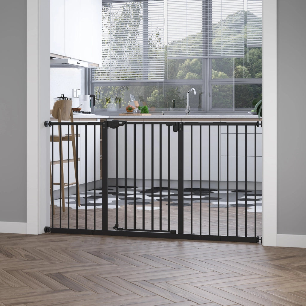 EasyComfort Cancellino per Cani a 3 Estensioni con Larghezza Regolabile fino a 147.5 cm e Chiusura Automatica, Nero
