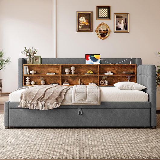 Divano letto 90-180x200cm?- Xylo - gigogne USB lino grigio