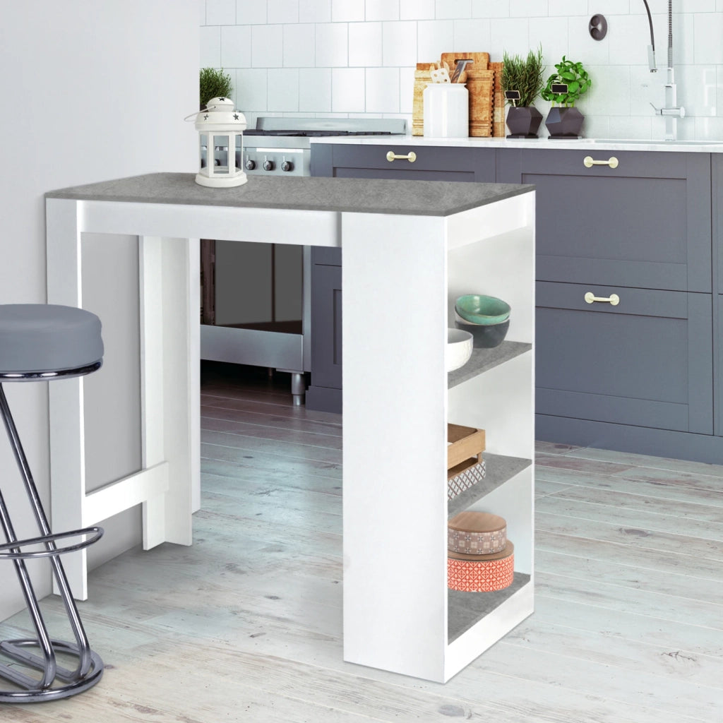 IDMarket - Tavolo alto da bar BARTH per 2-4 persone, legno bianco, piano effetto cemento
