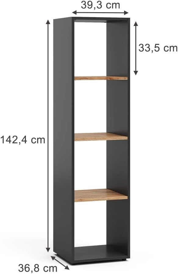 Scaffale Ludus, Antracite/quercia dorata, 36.8 x 144.9 cm, per la conservazione e la presentazione di libri e scatole
