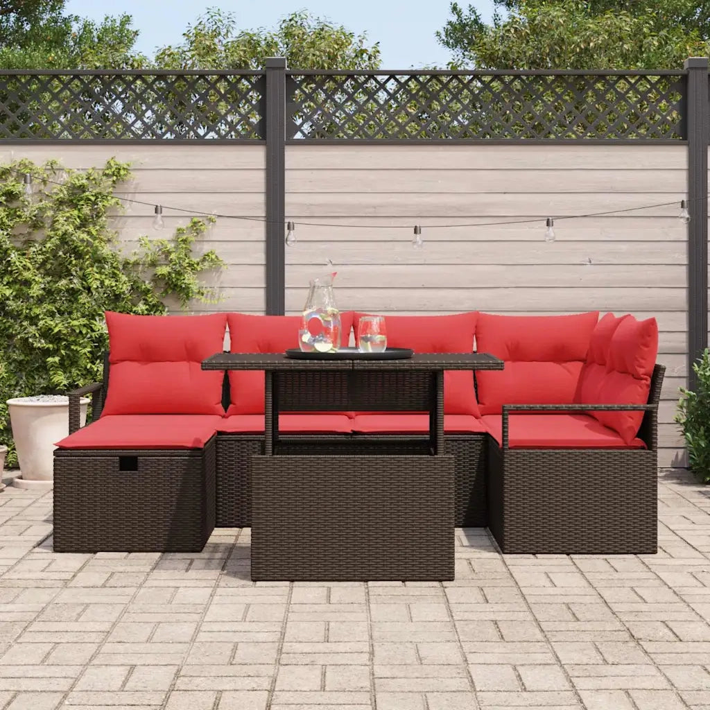 Set Divano da Giardino con cuscino 7 pcs Marrone Poly Rattan