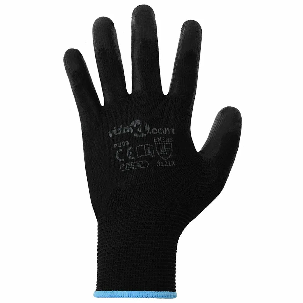 Guanti da Lavoro 24 pcs Nero 9 / l Poliestere 42020715