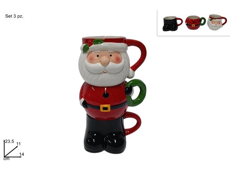 Set 3 Tazze Sovrapponibili Natalizio Babbo Natale 14 x 11 x 23,5 cm