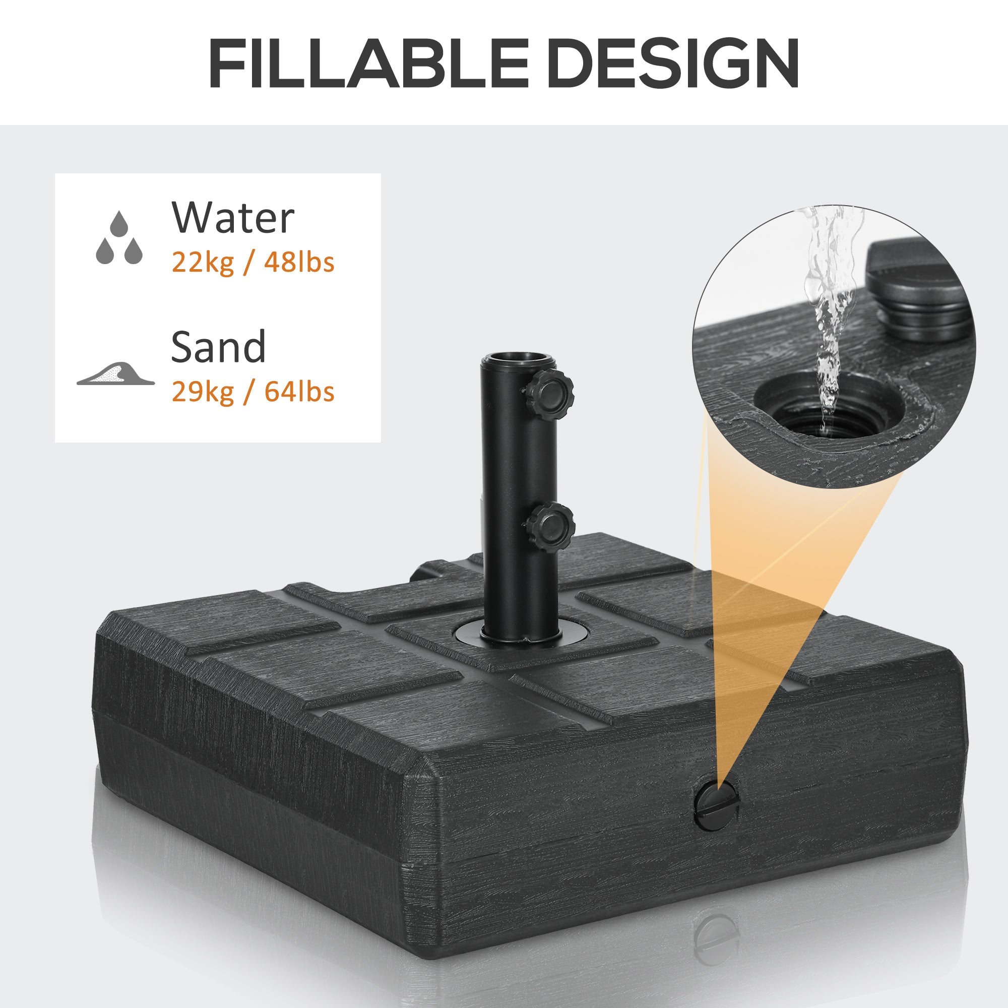 Base per Ombrellone da Giardino 3.5 m con Maniglie 49x49x36,5 cm in HDPE e Acciaio Nero