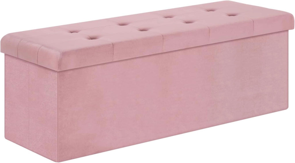 Panche Contenitore per Ingresso Cassapanca Pieghevole Ottomane in Velluto, Max Portata Statica di 300 kg, 118 L, 110x37,5x38 cm, Rosa chiaro