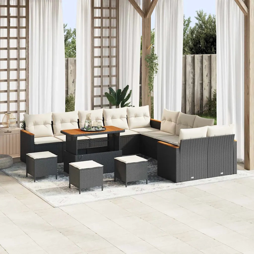 Set Divano da Giardino 18 pcs Nero e Crema polyrattan