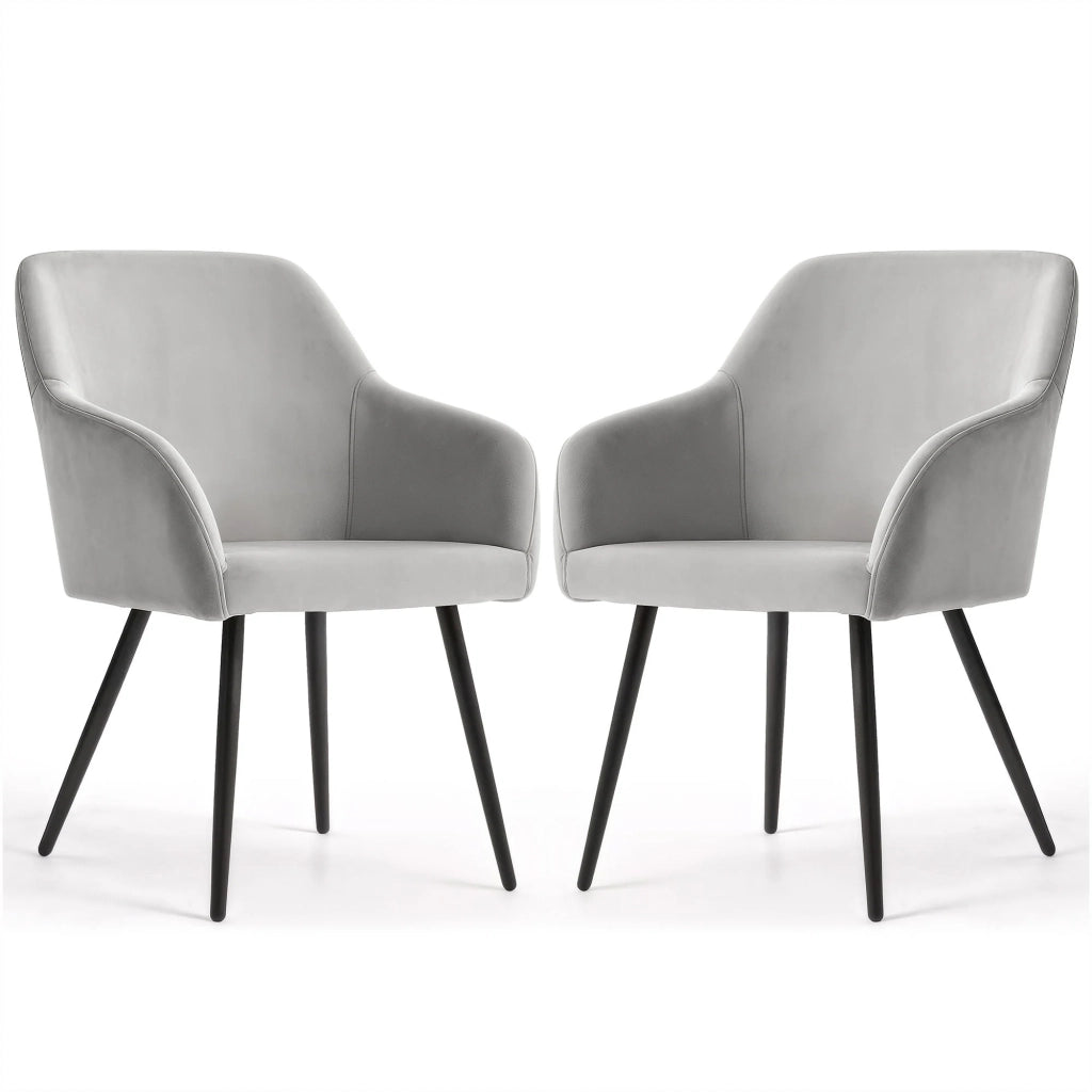 Set di 2 Sedie in velluto liscio ESTELLE Grigio gambe nere