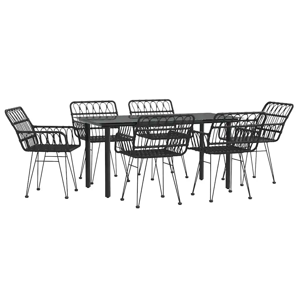 Set da Pranzo da Giardino 7 pz Nero in Polyrattan 3157870