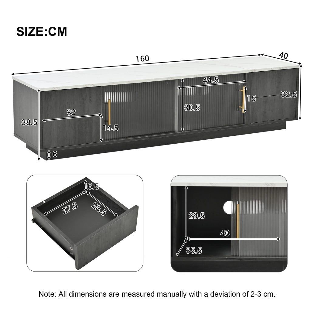 Mobile TV con Cassetti ¨C MINIMAL ¨C Grigio, Piano Effetto Marmo, 160 cm