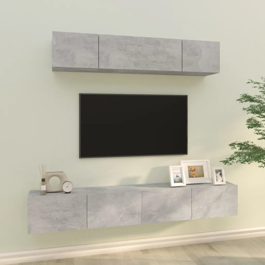 Set di Mobili Porta TV 4 pz-Credenza per TV Grigio Cemento in Legno Multistrato 399628