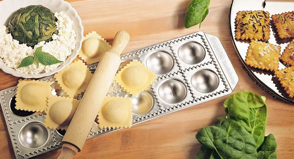 Imperia 3310 Raviolamp Stampo per Ravioli 12 Posti in Alluminio con Mattarello in Legno Made in Italy