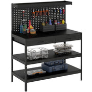 Banco da lavoro regolabile con pannello forato e 2 cassetti ¨C Zephmum ¨C 122x61x156 cm, Nero
