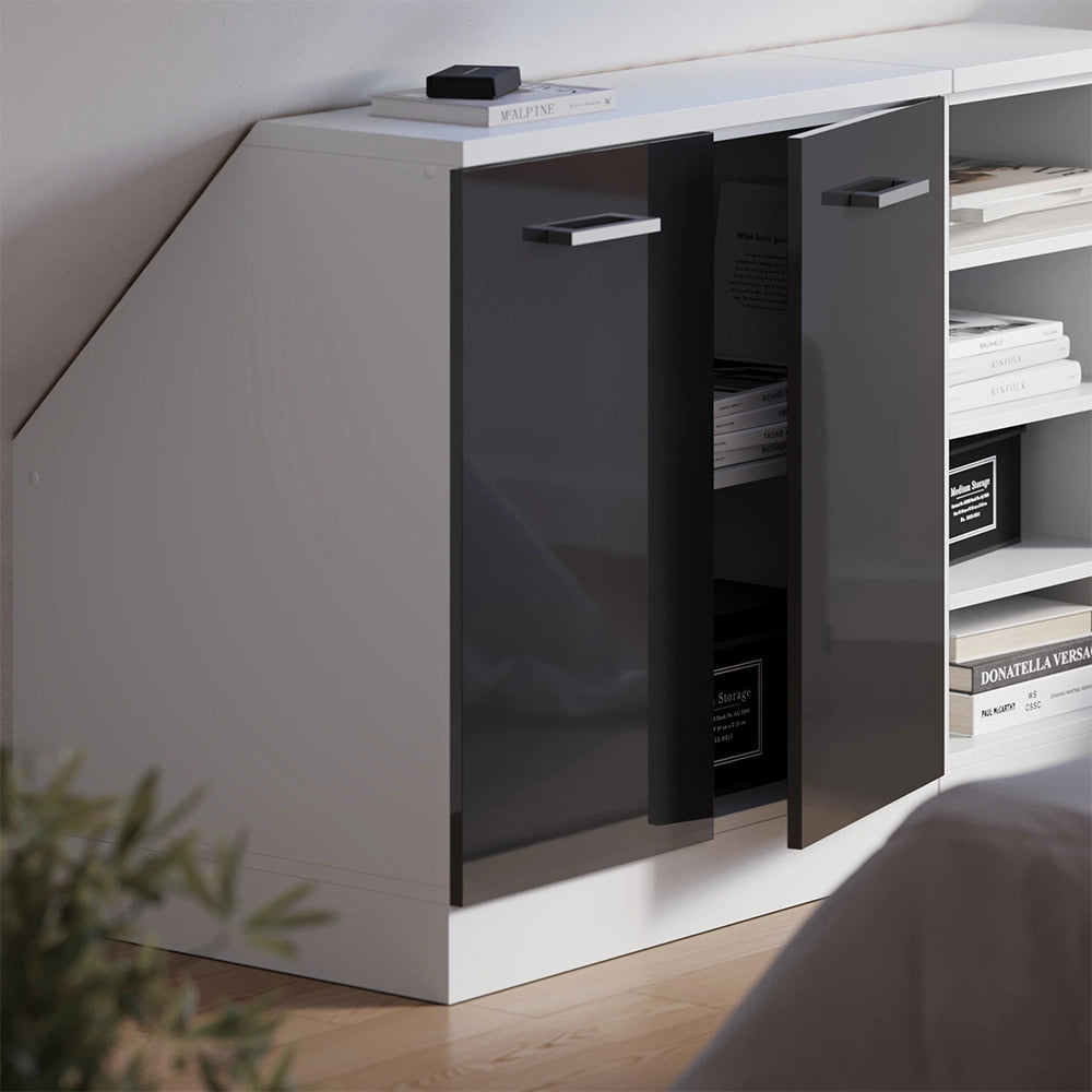 Mobile cucina sottotetto R-Line Antracite lucido/Bianco 80 cm con 2 porte, carcassa 60 cm profondità Vicco