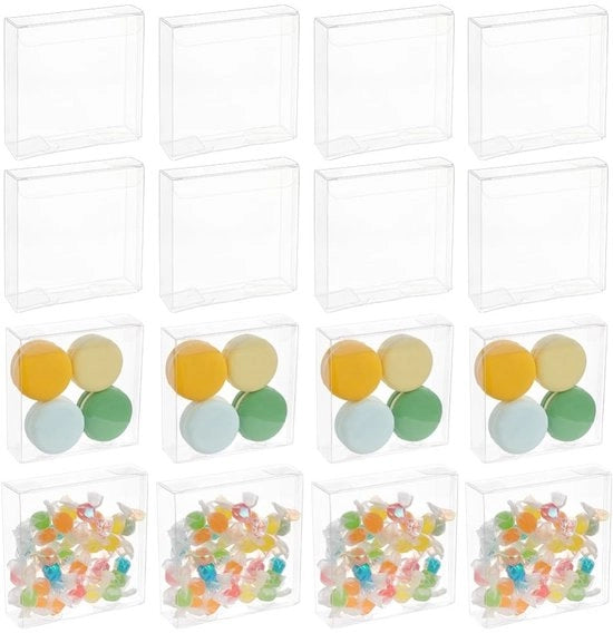Scatole di Regalo 72 pezzi - Rettilineo 10x10x3cm - PVC Transparente - Scatole di Matrimonio/Regalo - Filtro Protettivo - Scatole per Caramelle/Chocolatier - Scatole di Confezionamento