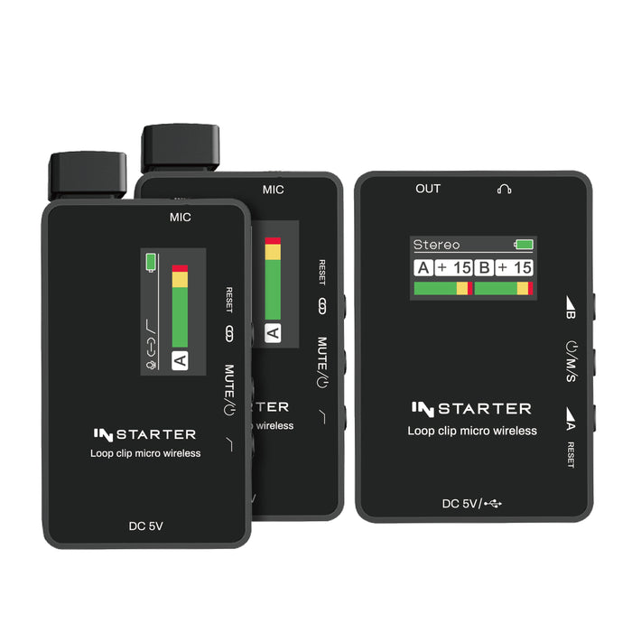 Instarter Sistema wireless lavalier con microfono wireless incorporato, senza fili per telefoni cellulari, tablet, PC con 2 trasmettitori e 1 ricevitore con portata di 50 m e connessione USB-C 6