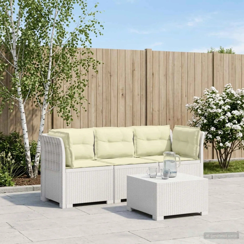 Divano da esterno-Divano da Giardino 3 posti con cuscini in look rattan PP Bianco 695771