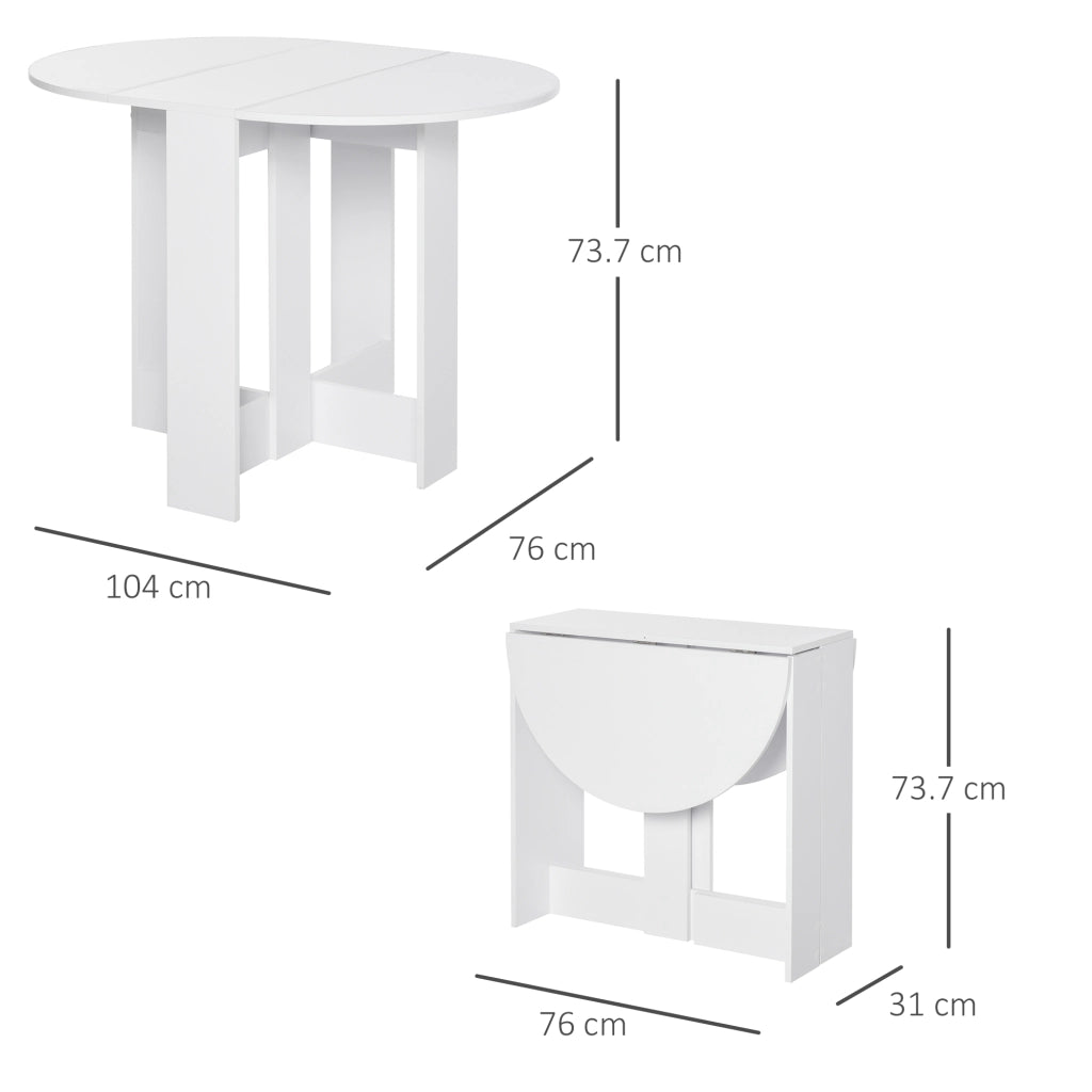 EasyComfort Tavolo Pieghevole da Pranzo a 2 Ribalte, Tavolo da Pranzo Allungabile in Legno Salvaspazio per Cucina e Soggiorno, 104x76x73.7 cm, Bianco