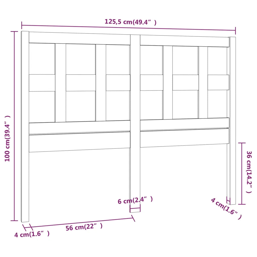 Testiera | Testata per Letto Nera 125,5x4x100cm in Legno Massello di Pino
