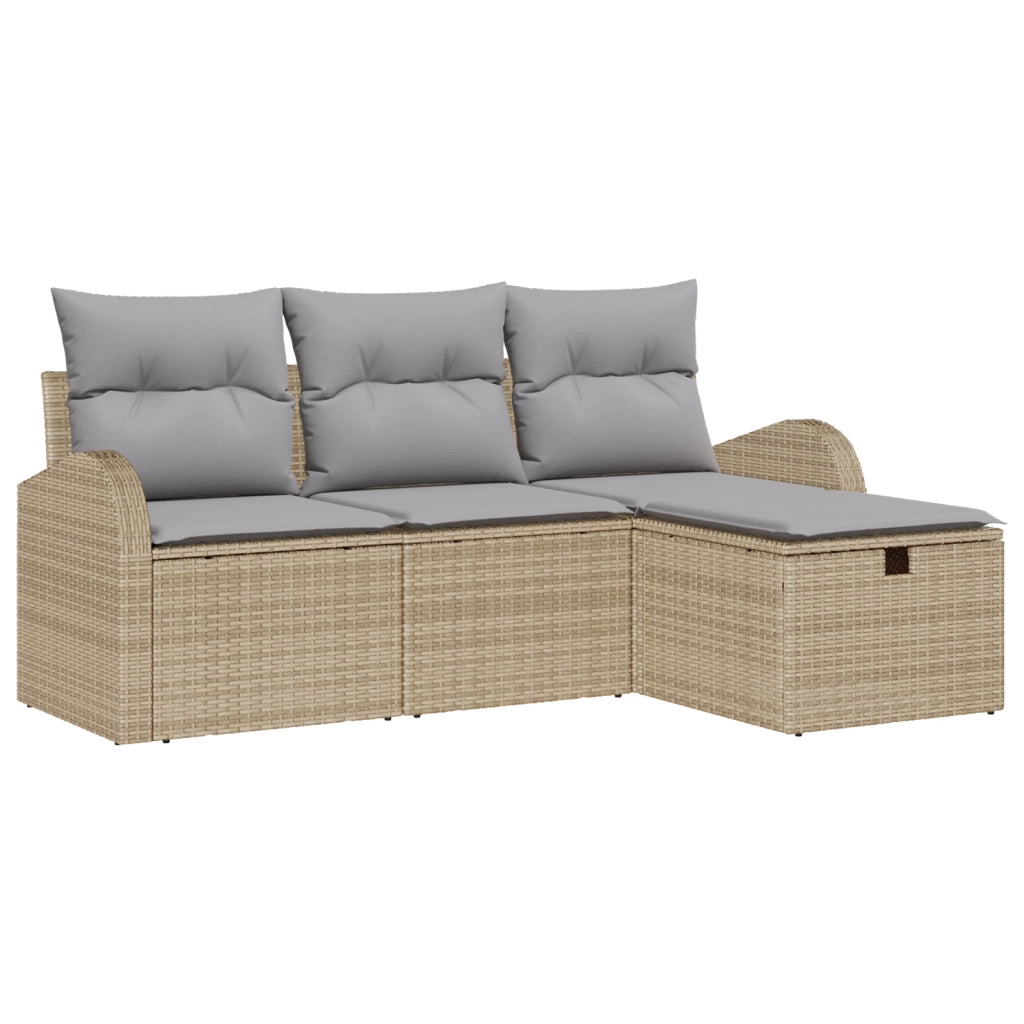 Set di Divani da Giardino a 4 Pezzi con Cuscini Beige in Polirattan
