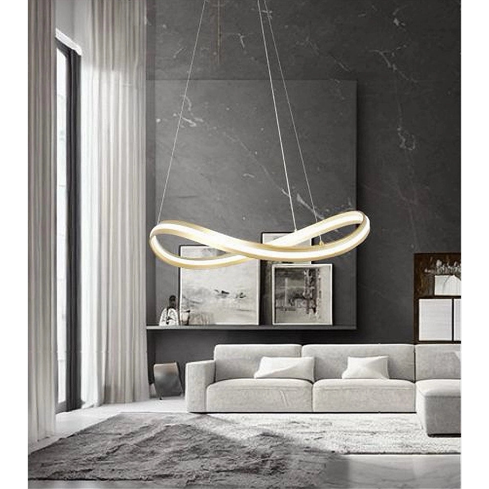 Trade Shop - Lampadario Led Moderno A Fiocco 100w Lampada A Sospensione Luce 6500k 70cm Oro 33405 -