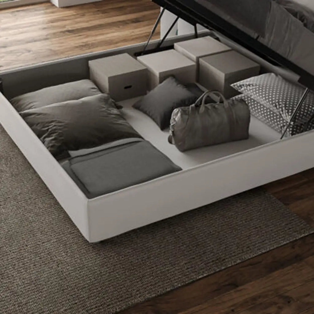 Letto matrimoniale francese contenitore imbottito 140x210 microfibra azzurro Antea